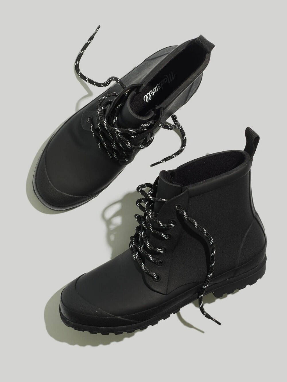 Madewell MA442 Black Rubber Rain Boots Lace Up Waterproof Women's Size 10